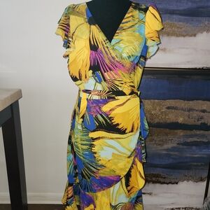 New York & Co Tropical Asymmetrical Wrap Dress Sz Medium